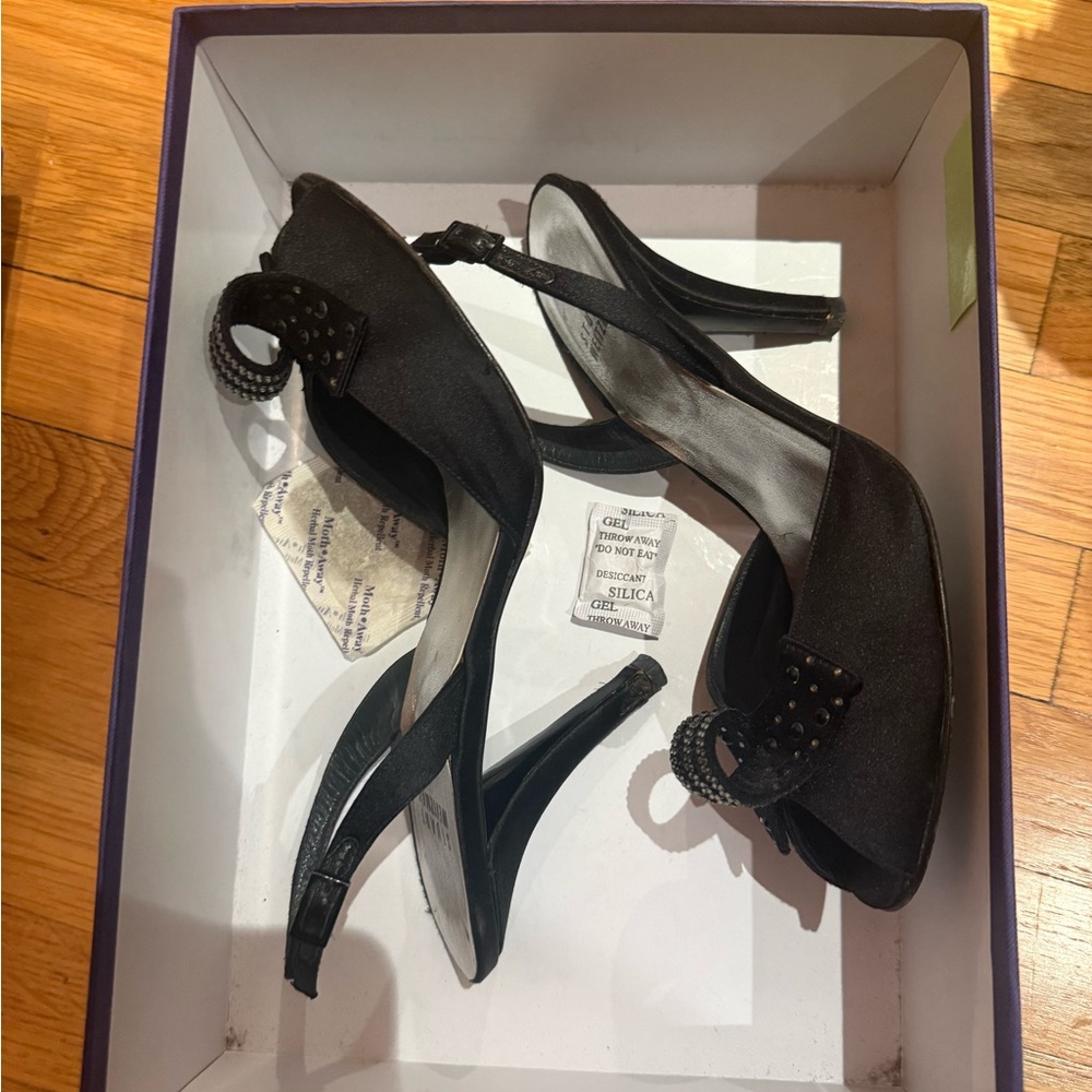 Stuart Weitzman Black Peep-Toe Heels